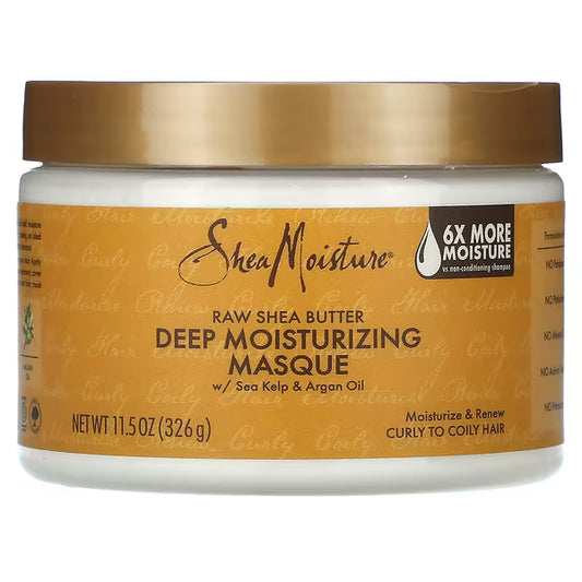 Shea Moisture, زبدة الشيا الخام، قناع الترطيب العميق مع طحلب البحر وزيت الأرجان (326 جم)